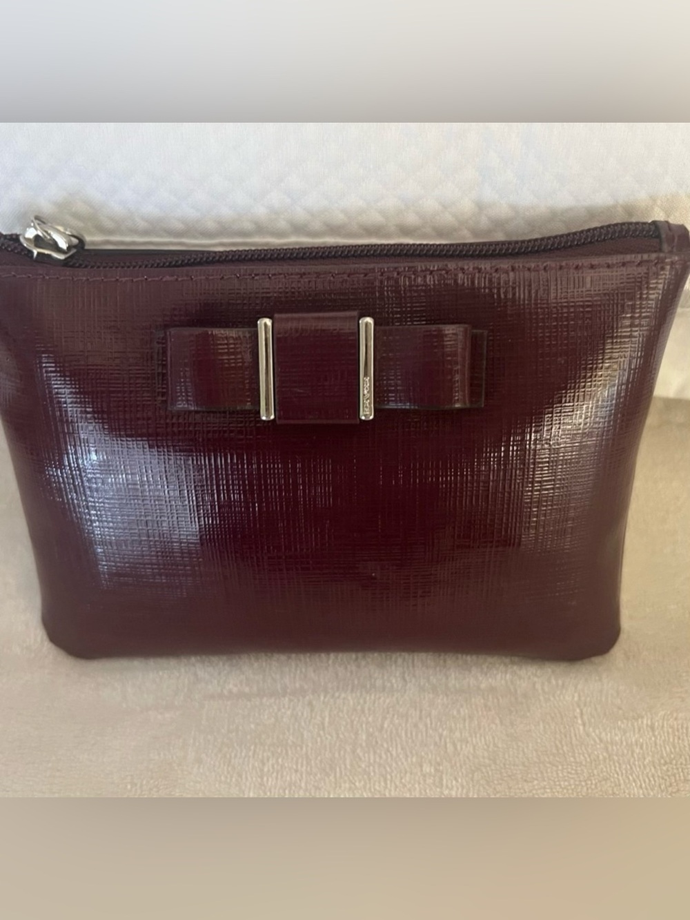 🩷Coach Elegant Burgundy Clutch with Bow Accent🩷silver hardware